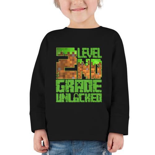 Level 2nd Grade Unlocked Game Pixel Kids Boy Back To School Graphic Toddler Long Sleeve Tee - Savourry
