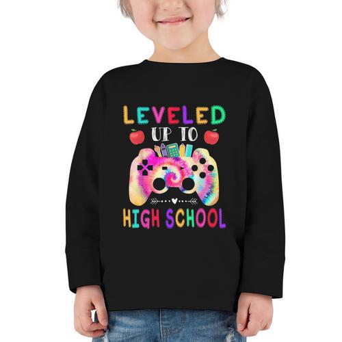 Leveled Up To High School Gaming Fun Back To School Tie Dye Graphic Toddler Long Sleeve Tee - Savourry