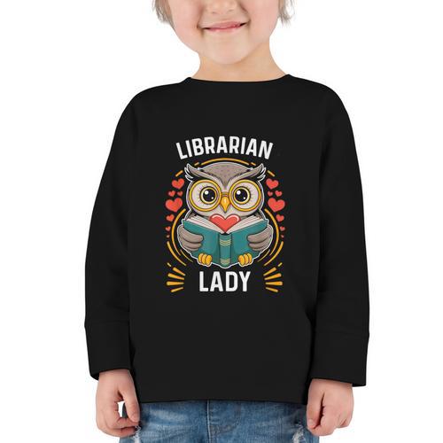 Librarian Lady Library Cute Owl Back To School Women Girls Graphic Toddler Long Sleeve Tee - Savourry