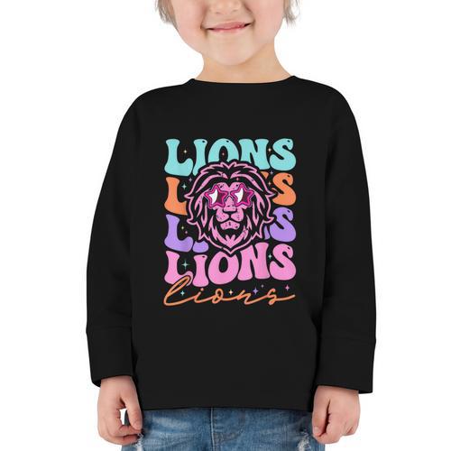 Lion Mascot Back To School Spirit Sports Men Women Groovy Graphic Toddler Long Sleeve Tee - Savourry