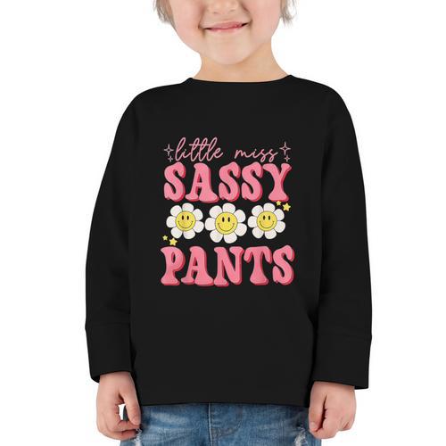 Little Miss Sassy Pants Back To School Girls Graphic Toddler Long Sleeve Tee - Savourry