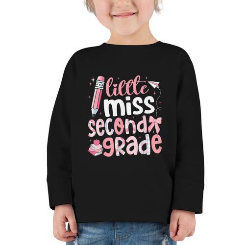 Little Miss Second Grade Back To School 2nd Grader Student Graphic Toddler Long Sleeve Tee - Savourry