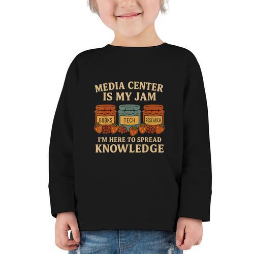 Media Center Is My Jam Library Reading Back To School Graphic Toddler Long Sleeve Tee - Savourry