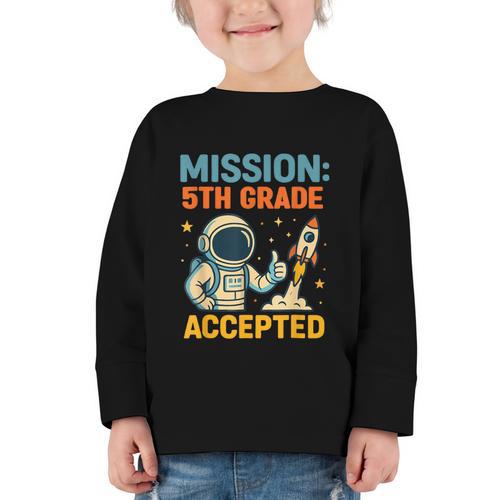 Mission Fifth 5th Grade Accepted Back To School Vintage Graphic Toddler Long Sleeve Tee - Savourry