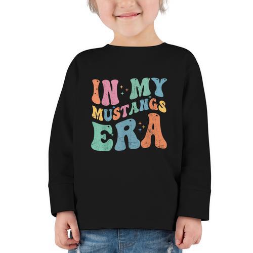 In My Mustangs Era Back To School Spirit Game Retro Groovy Graphic Toddler Long Sleeve Tee - Savourry