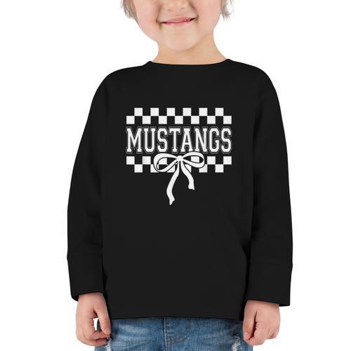 Mustangs High School Spirit Fan Team Mustang Back To School Graphic Toddler Long Sleeve Tee - Savourry