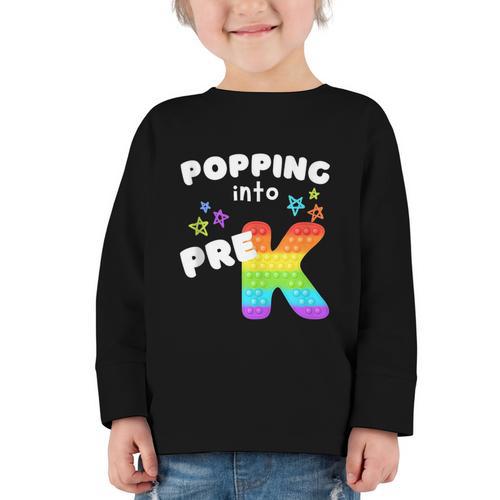 Popping Into Pre K Kid's Back To School Pop It Fidget Toy Graphic Toddler Long Sleeve Tee - Savourry