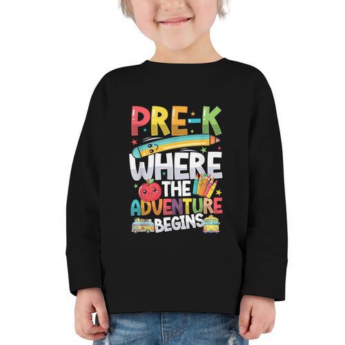 Pre-K Where The Adventure Begins First Day & Back To School Graphic Toddler Long Sleeve Tee - Savourry