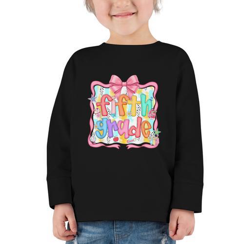 Preppy Back To School Fifth Grade Coquette Bow Women Girl Graphic Toddler Long Sleeve Tee - Savourry