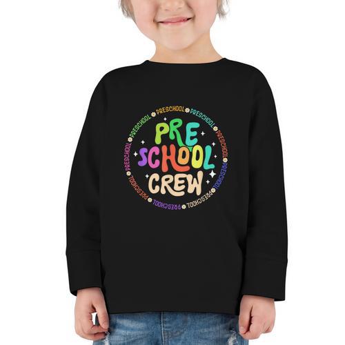 Preschool Crew Team Back To School First Day Of School Graphic Toddler Long Sleeve Tee - Savourry
