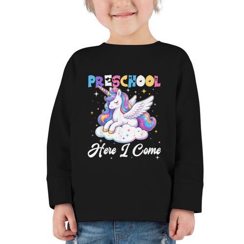 Preschool Here I Come Unicorn Back To School Girl Student Graphic Toddler Long Sleeve Tee - Savourry