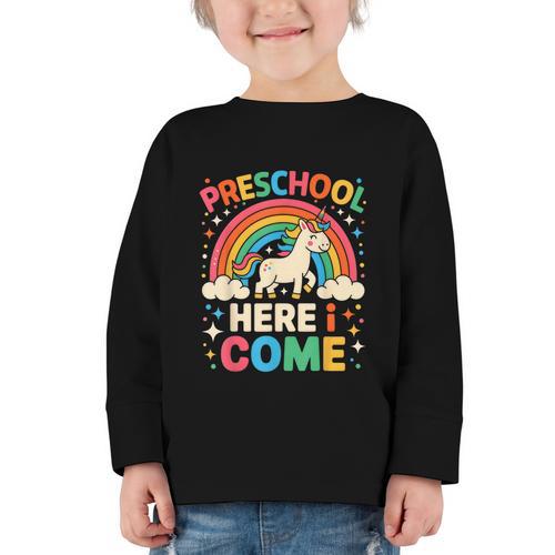 Preschool Here I Come Unicorn Back To School Preschool Girls Graphic Toddler Long Sleeve Tee - Savourry