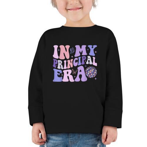 In My Principal Era Groovy School Headmaster Back To School Graphic Toddler Long Sleeve Tee - Savourry