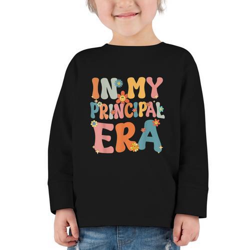 In My Principal Era Retro Groovy Back To School Principal Graphic Toddler Long Sleeve Tee - Savourry