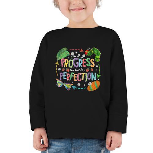 Progress Over Perfection Back To School Tee Graphic Toddler Long Sleeve Tee - Savourry