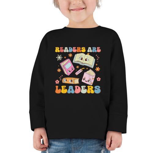 Readers Are Leaders Book Lover Back To School Groovy Girls Graphic Toddler Long Sleeve Tee - Savourry