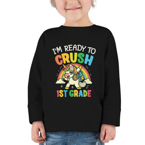 Ready For 1st Grade Unicorn First Day Back To School Student Graphic Toddler Long Sleeve Tee - Savourry