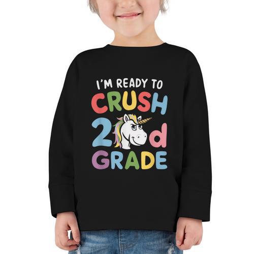 Im Ready To Crush 2nd Grade Boy Unicorn Back To School Graphic Toddler Long Sleeve Tee - Savourry