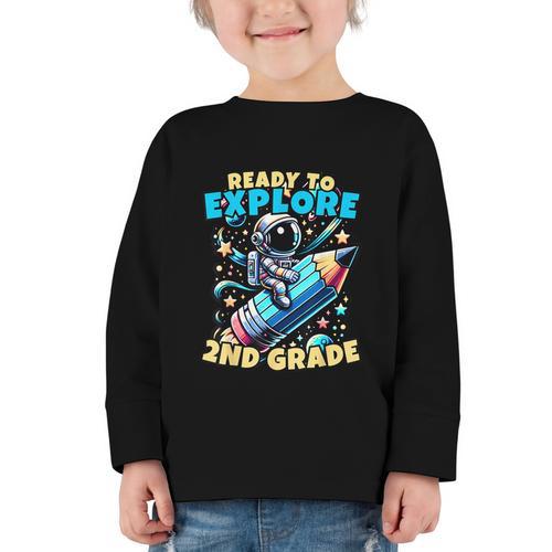 Ready To Explore 2nd Grade Kids Astronaut Back To School Graphic Toddler Long Sleeve Tee - Savourry