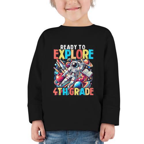 Ready To Explore 4th Grade Boys Astronaut Back To School Graphic Toddler Long Sleeve Tee - Savourry