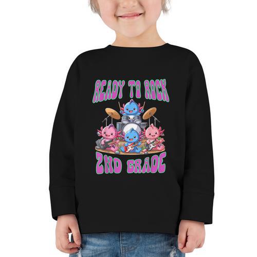 Ready To Rock 2nd Grade Back To School Axolotl 2024 School Graphic Toddler Long Sleeve Tee - Savourry