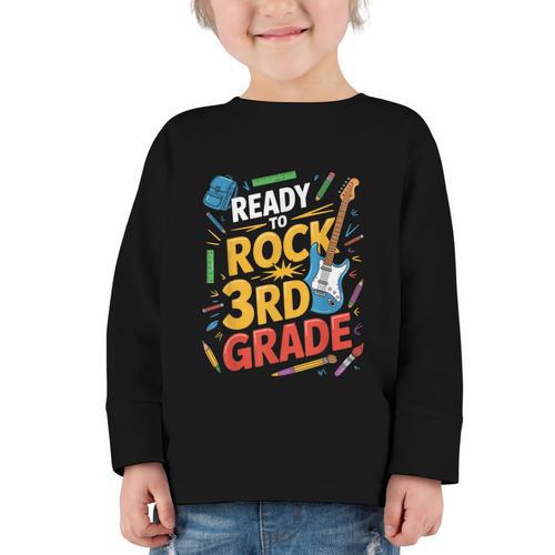 Ready To Rock 3rd Grade Music Back To School Graphic Toddler Long Sleeve Tee - Savourry