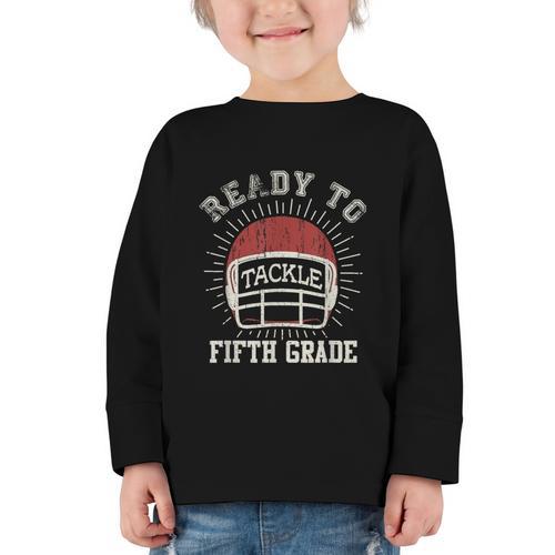Ready To Tackle 5th Grade Back To School Football Graphic Toddler Long Sleeve Tee - Savourry