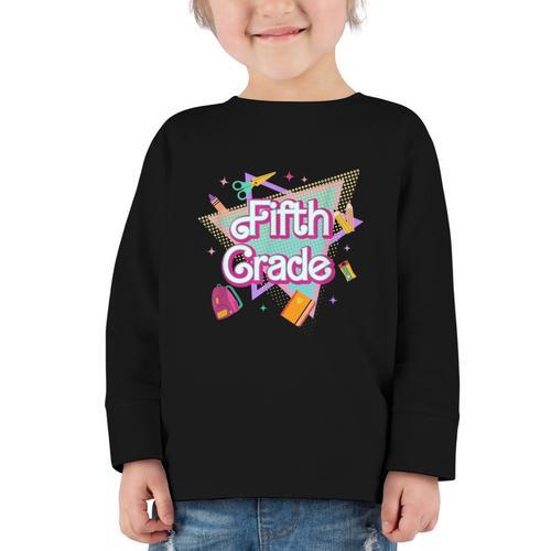Retro 90s 5th Grade Back To School First Day Of Fifth Grade Graphic Toddler Long Sleeve Tee - Savourry
