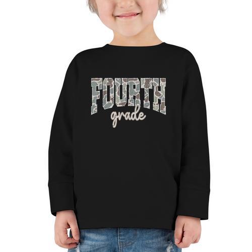 Retro Fourth Grade Back To School Boy Old Camo 4th Grade Kid Graphic Toddler Long Sleeve Tee - Savourry