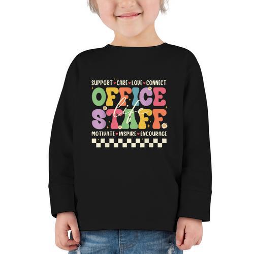 Retro Groovy Office Staff Life Flowers Back To School Graphic Toddler Long Sleeve Tee - Savourry