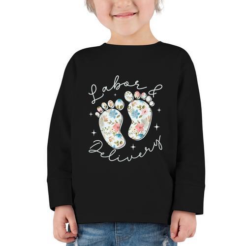 Retro Wildflowers Labor And Delivery Nurse Back To School Graphic Toddler Long Sleeve Tee - Savourry