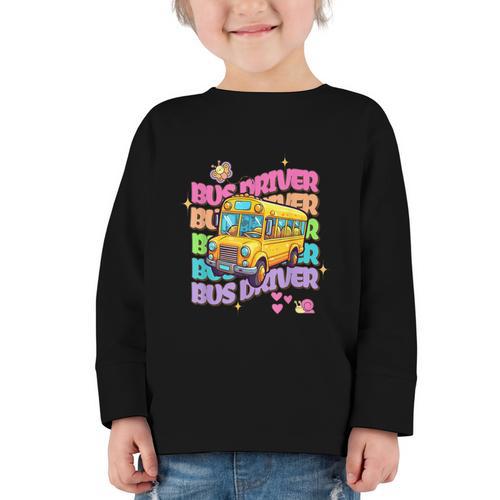 School Bus Driver Groovy Retro Back To School Graphic Toddler Long Sleeve Tee - Savourry