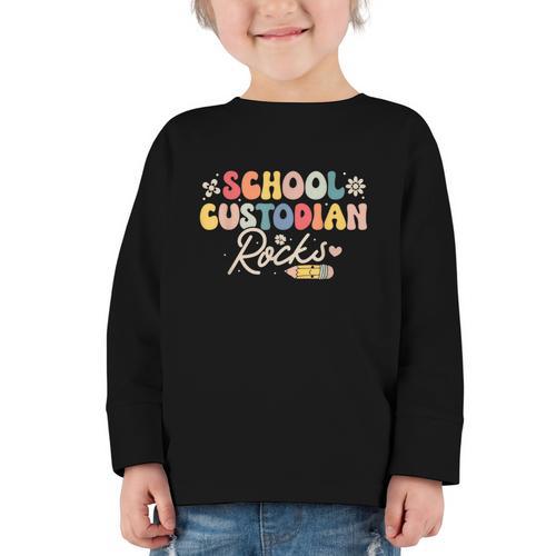 School Custodian Rocks Shirt Back To School Groovy Graphic Toddler Long Sleeve Tee - Savourry