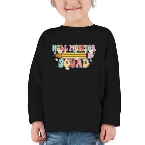 School Hall Monitor Squad Cool Retro Back To School Team Graphic Toddler Long Sleeve Tee - Savourry