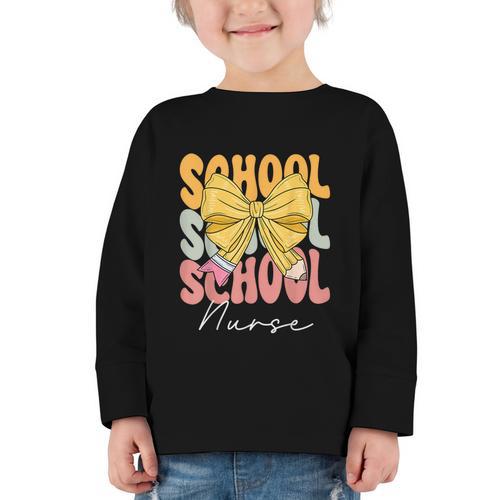 School Nurse Groovy Coquette Bow Cute Back To School Graphic Toddler Long Sleeve Tee - Savourry