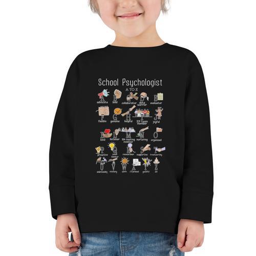 School Psychologist Alphabet ABCs Psychology Back To School Graphic Toddler Long Sleeve Tee - Savourry