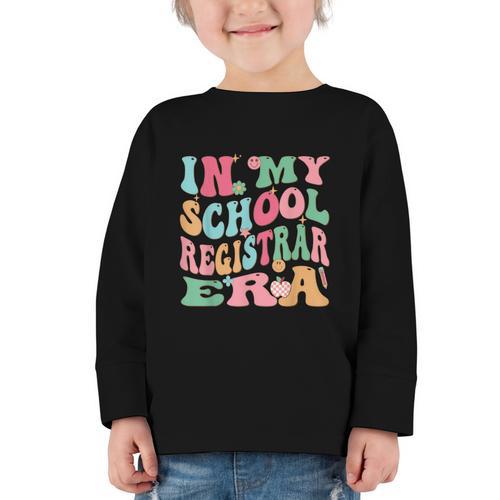 In My School Registrar Era Retro Back To School Graphic Toddler Long Sleeve Tee - Savourry