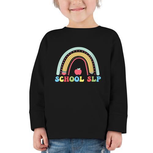 School SLP Rainbow Pencil Back To School Appreciation Graphic Toddler Long Sleeve Tee - Savourry