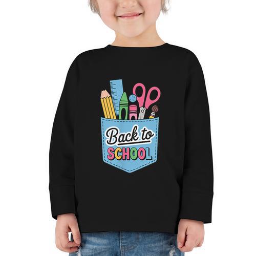 School Supplies In Pocket Back To School Boys Girls Graphic Toddler Long Sleeve Tee - Savourry