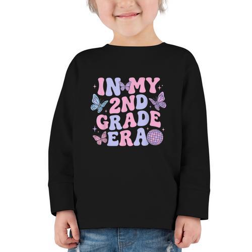 In My Second 2nd Grade Era Groovy Back To School Students Graphic Toddler Long Sleeve Tee - Savourry
