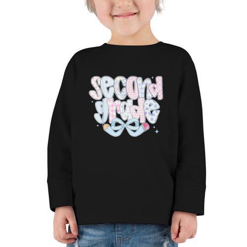 Second Grade Coquette Bow First Day Of School Back To School Graphic Toddler Long Sleeve Tee - Savourry