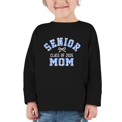 Senior 2025 Class Of 2025 Senior Mom Bow Back To School Graphic Toddler Long Sleeve Tee - Savourry