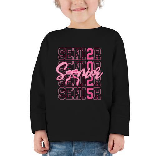 Senior 2025 Coquette Pink Bow Class Of 2025 Back To School Graphic Toddler Long Sleeve Tee - Savourry