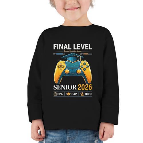 Senior Class Of 2026 Back To School Gamer Boys Senior 2026 Graphic Toddler Long Sleeve Tee - Savourry