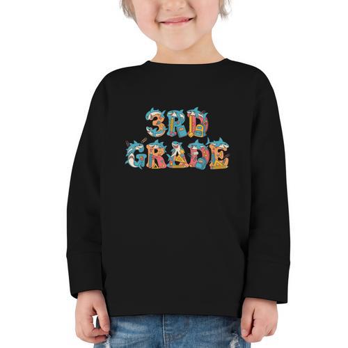 Shark Third Grade Back To School Kids Boys Girls Graphic Toddler Long Sleeve Tee - Savourry