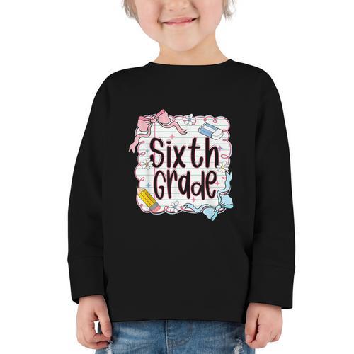 Sixth Grade Back To School For Girls Pink Notebook Graphic Toddler Long Sleeve Tee - Savourry