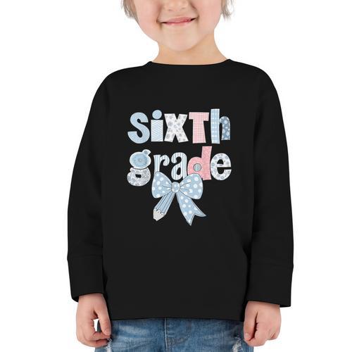Sixth Grade Coquette Bow Pencil First Day Back To School Graphic Toddler Long Sleeve Tee - Savourry
