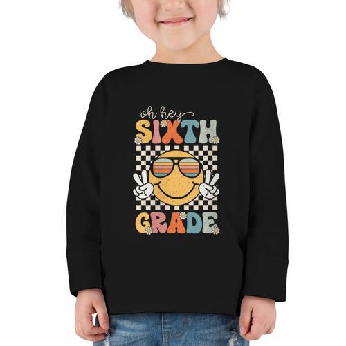 Sixth Grade Oh Hey Smile Retro Back To School 6th Grade Graphic Toddler Long Sleeve Tee - Savourry