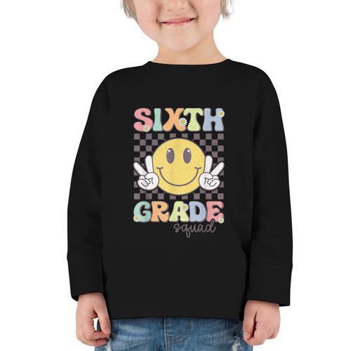 Sixth Grade Squad Smile Face 6th Grade Back To School Graphic Toddler Long Sleeve Tee - Savourry