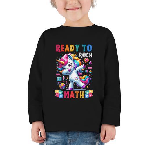 Student Back To School Math Squad Kids Girls Smarter Unicorn Graphic Toddler Long Sleeve Tee - Savourry